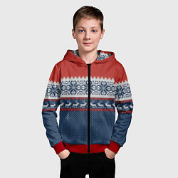 Толстовка на молнии детская НОВОГОДНИЙ УЗОР С ОЛЕНЯМИ, цвет: 3D-красный — фото 2