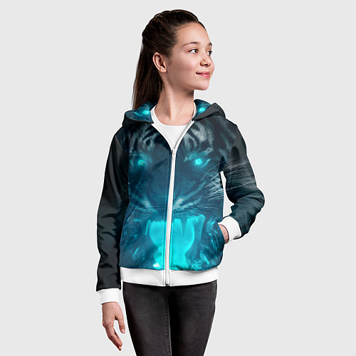Детская толстовка на молнии Неоновый водяной тигр 2022 / 3D-Белый – фото 4