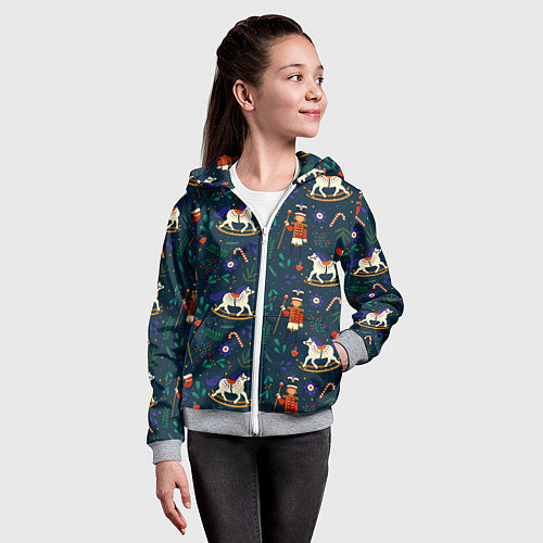 Детская толстовка на молнии Рождественский узор Щелкунчик / 3D-Меланж – фото 4