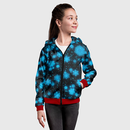 Детская толстовка на молнии НОВОГОДНИЕ НЕОНОВЫЕ СНЕЖИНКИ 2022 НОВЫЙ ГОД / 3D-Красный – фото 4