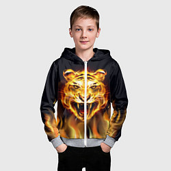 Толстовка на молнии детская Тигр В Пламени, цвет: 3D-меланж — фото 2