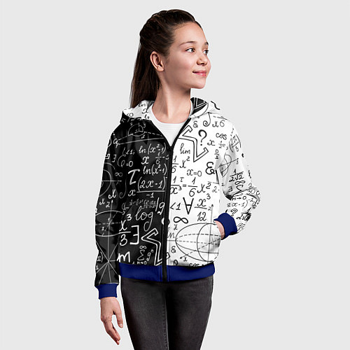 Детская толстовка на молнии ЧЁРНО БЕЛЫЕ ФОРМУЛЫ ФИЗИКА МАТЕМАТИКА / 3D-Синий – фото 4