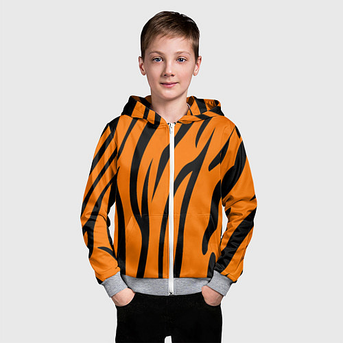 Детская толстовка на молнии Текстура тиграtiger / 3D-Меланж – фото 3