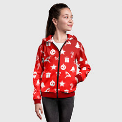Толстовка на молнии детская Новогодний узор красный градиент, цвет: 3D-красный — фото 2