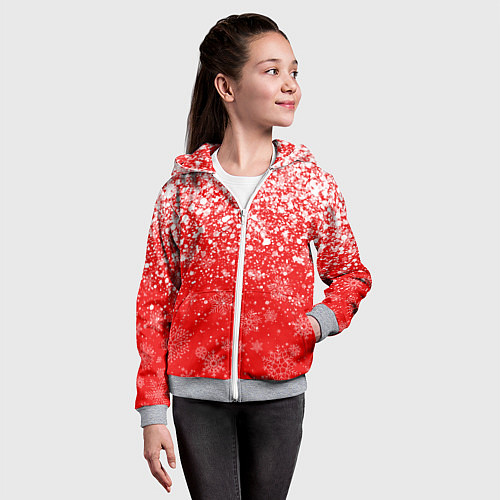 Детская толстовка на молнии ЗИМА БЛИЗКО, НОВЫЙ ГОД 2022 СНЕЖИНКИ И БРЫЗГИ КРАС / 3D-Меланж – фото 4