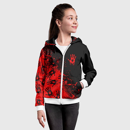 Детская толстовка на молнии Death Stranding Отпечаток рук паттерн / 3D-Белый – фото 4