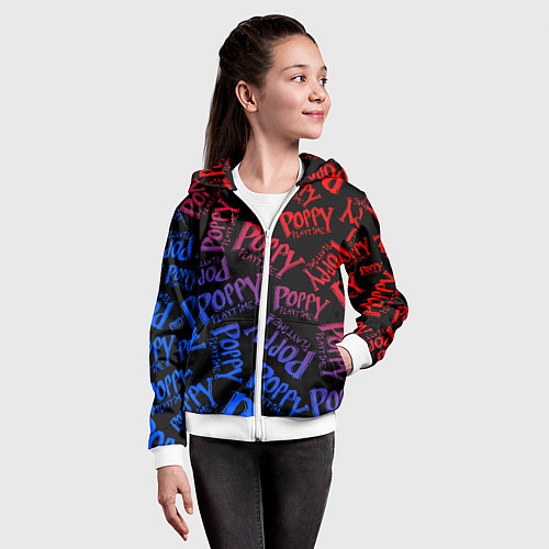 Детская толстовка на молнии POPPY PLAYTIME LOGO NEON, ХАГИ ВАГИ / 3D-Белый – фото 4