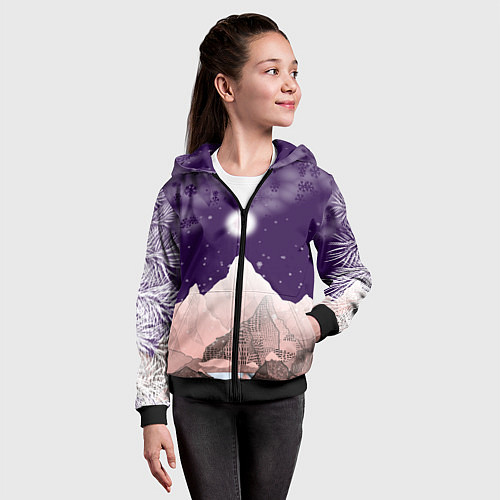 Детская толстовка на молнии Зимнее лунное небо в горах со снегопадом / 3D-Черный – фото 4
