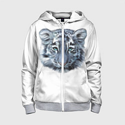 Толстовка на молнии детская Взгляд белого тигра, цвет: 3D-меланж