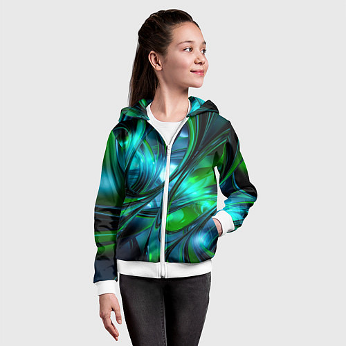 Детская толстовка на молнии Изумрудное настроение / 3D-Белый – фото 4