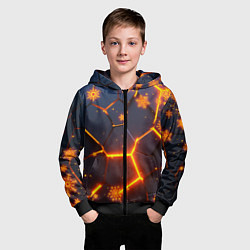 Толстовка на молнии детская НОВОГОДНИЕ ОГНЕННЫЕ 3D ПЛИТЫ FIRE NEON HEXAGON, цвет: 3D-черный — фото 2