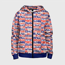 Толстовка на молнии детская СССР хроника паттерн, цвет: 3D-синий