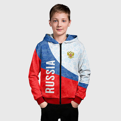 Детская толстовка на молнии RUSSIA SPORT STYLE РОССИЯ СПОРТИВНЫЙ СТИЛЬ / 3D-Красный – фото 3