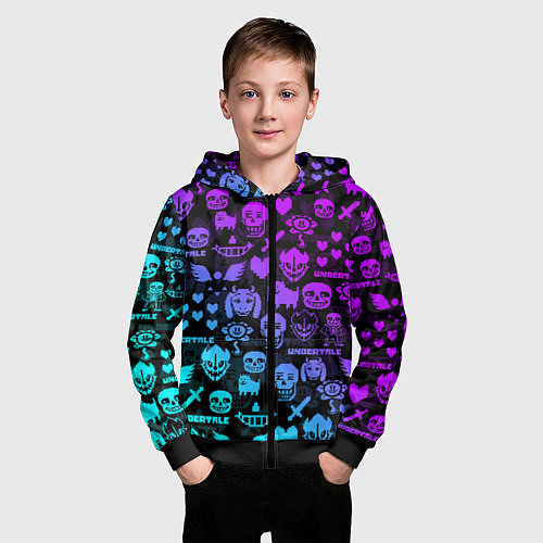 Детская толстовка на молнии UNDERTALE NEON PATTERN УЗОР / 3D-Черный – фото 3