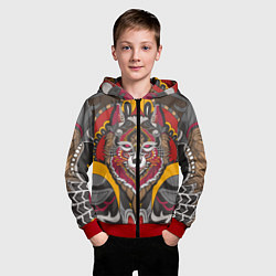 Толстовка на молнии детская Этника Волк Узоры, цвет: 3D-красный — фото 2