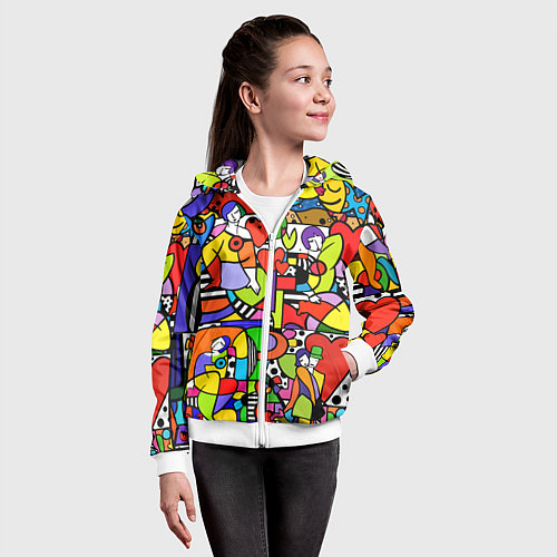 Детская толстовка на молнии Romero Britto - love collage / 3D-Белый – фото 4