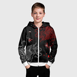 Толстовка на молнии детская Китайский дракон Красно - Белый, цвет: 3D-белый — фото 2