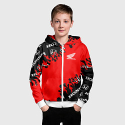 Толстовка на молнии детская Honda нарисованный огонь, цвет: 3D-белый — фото 2