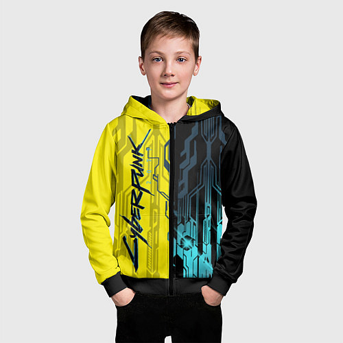 Детская толстовка на молнии CYBERPUNK 2077 Логотип / 3D-Черный – фото 3