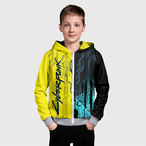 Детская толстовка на молнии CYBERPUNK 2077 Логотип / 3D-Меланж – фото 3