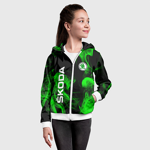 Детская толстовка на молнии Skoda: Green Smoke / 3D-Белый – фото 4