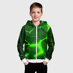 Толстовка на молнии детская 3D ПЛИТЫ НЕОН NEON GREEN HEXAGON РАЗЛОМ, цвет: 3D-белый — фото 2