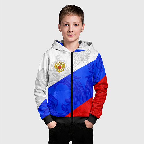 Детская толстовка на молнии Российский герб: триколор / 3D-Черный – фото 3