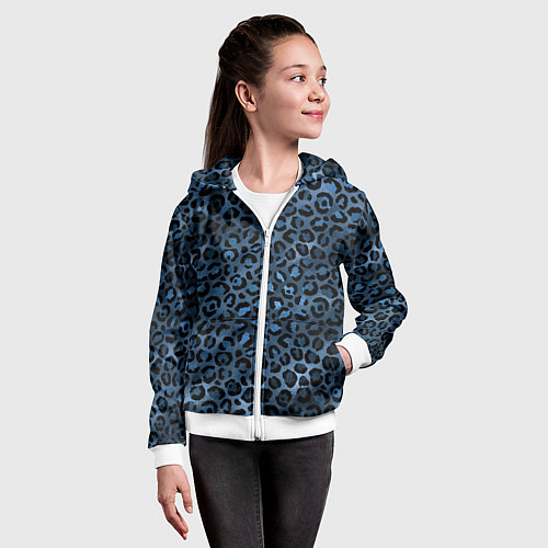 Детская толстовка на молнии Синяя леопардовая шкура / 3D-Белый – фото 4