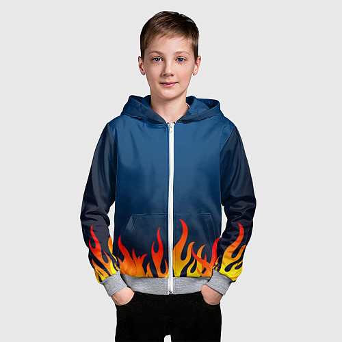 Детская толстовка на молнии Пламя огня синий фон / 3D-Меланж – фото 3