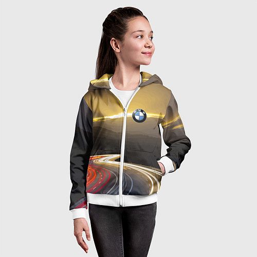 Детская толстовка на молнии BMW Night route / 3D-Белый – фото 4