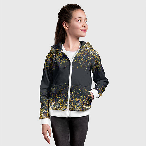 Детская толстовка на молнии Золотые блестки на темном фоне Сияющий глиттер, бл / 3D-Белый – фото 4