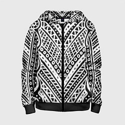 Толстовка на молнии детская Абстракция черно-белая Волны, полосы, вензеля Моно, цвет: 3D-черный