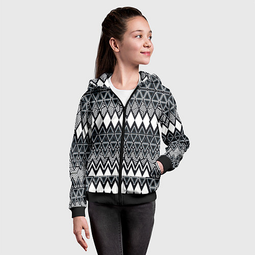 Детская толстовка на молнии Белые ромбы / 3D-Черный – фото 4