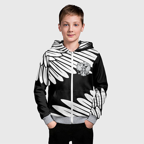 Детская толстовка на молнии КРЫЛЬЯ СВОБОДЫ ГЕРБ РОССИИ / 3D-Меланж – фото 3