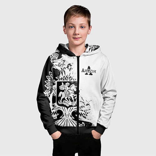 Детская толстовка на молнии АНТОН ГЕРБ / 3D-Черный – фото 3