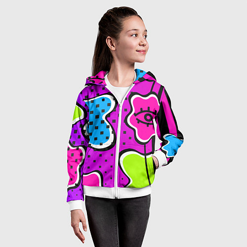 Детская толстовка на молнии Яркий абстрактный узор в стиле 90х, неоновые цвета / 3D-Белый – фото 4