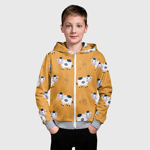 Детская толстовка на молнии Веселые коровки с ведрами молока / 3D-Меланж – фото 3