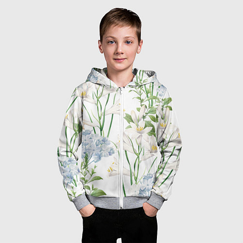 Детская толстовка на молнии Цветы Утонченные и Яркие / 3D-Меланж – фото 3