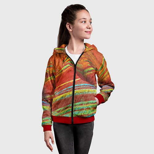Детская толстовка на молнии Знаменитые разноцветные горы Китай / 3D-Красный – фото 4
