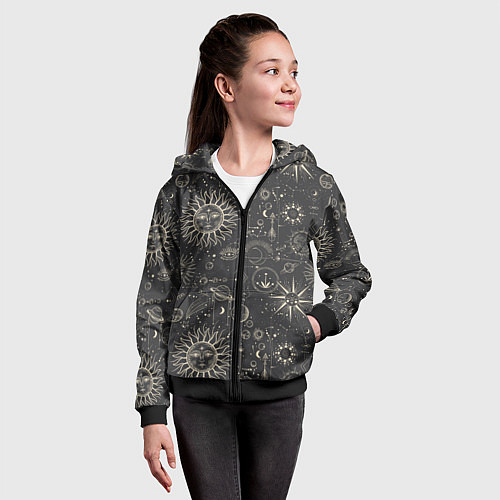 Детская толстовка на молнии Небесные тела, созвездия, солнце, космос, мистика / 3D-Черный – фото 4