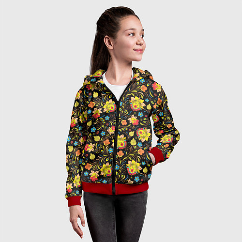Детская толстовка на молнии Мелкая хохлома / 3D-Красный – фото 4