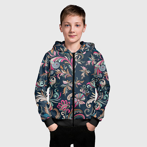 Детская толстовка на молнии Холодная хохлома / 3D-Черный – фото 3