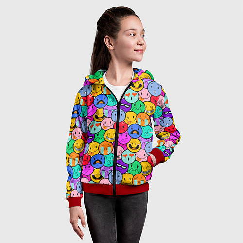 Детская толстовка на молнии Sticker bombing смайлы маленькие / 3D-Красный – фото 4