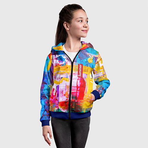 Детская толстовка на молнии Импрессионизм Лето Абстракция Impressionism Summer / 3D-Синий – фото 4