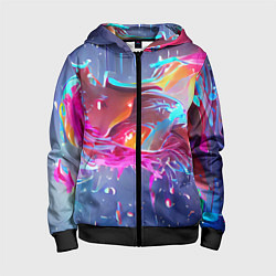 Толстовка на молнии детская Neon splashes, цвет: 3D-черный