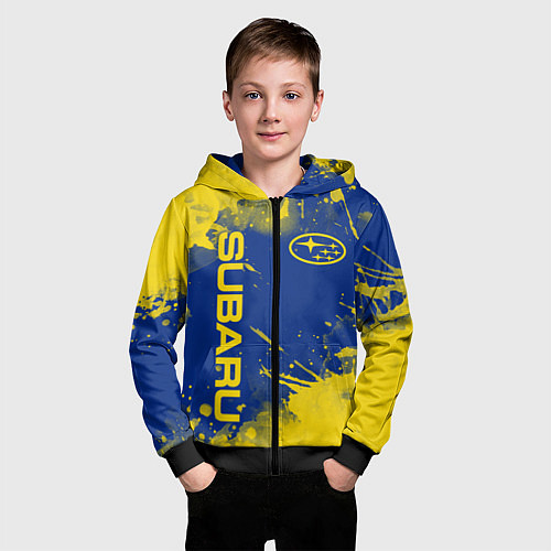 Детская толстовка на молнии SUBARU - СУБАРУ БРЫЗКИ КЛАССИЧЕСКИЕ / 3D-Черный – фото 3
