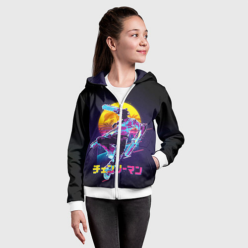 Детская толстовка на молнии CHAINSAW MAN on the background of the moon / 3D-Белый – фото 4