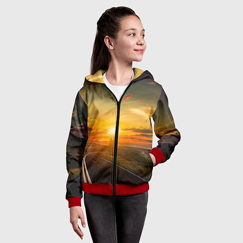 Детская толстовка на молнии Закат у океана / 3D-Красный – фото 4