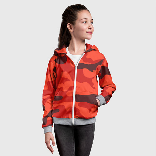 Детская толстовка на молнии Рыжий камуфляж Огонь Пятна / 3D-Меланж – фото 4