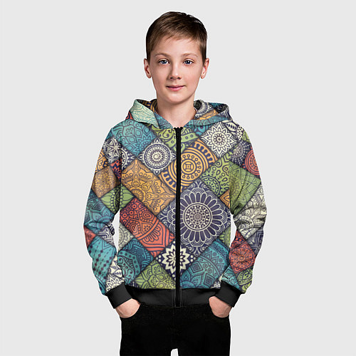 Детская толстовка на молнии Мандала орнамент / 3D-Черный – фото 3